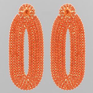 Beaded Stone Oval Shape Earrings